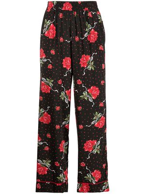 Rodarte rose-print silk pajama trousers - Black