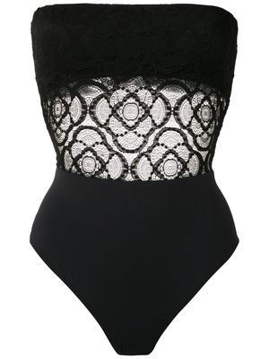 Amir Slama lace panels strapless swimsuit - Black