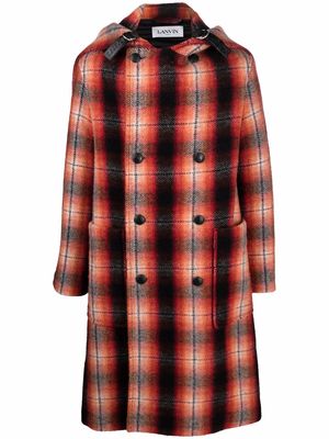 LANVIN checked double-breasted wool coat - Orange