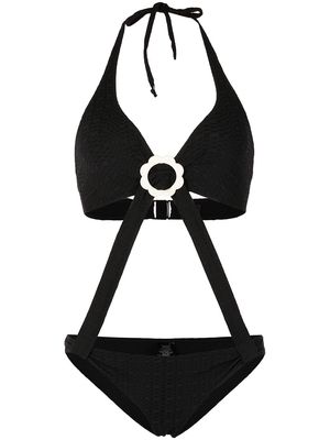 Lisa Marie Fernandez cut-out halter seersucker swimsuit - Black