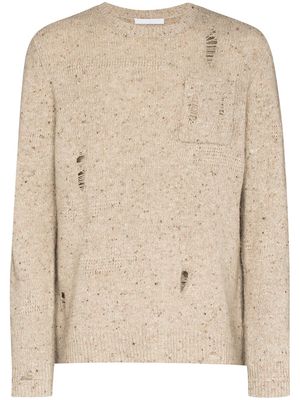 Helmut Lang distressed crewneck knitted jumper - Neutrals