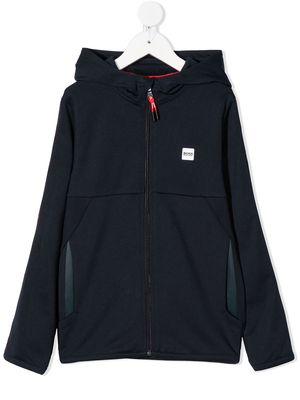 BOSS Kidswear logo-patch zip-up hoodie - Blue