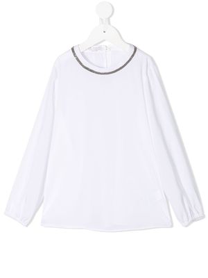 Brunello Cucinelli Kids micro stud-embellished long-sleeved blouse - White