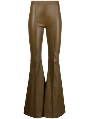 Rosetta Getty pintuck flared lambksin trousers - Green