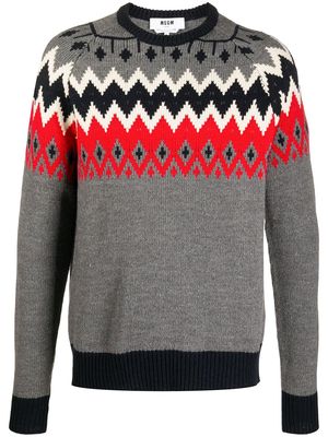 MSGM zig-zag intarsia knit jumper - Grey