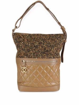 Chanel Pre-Owned diamond-quilted tweed shoulder bag - Brown