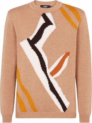 Fendi logo-intarsia wool jumper - Brown