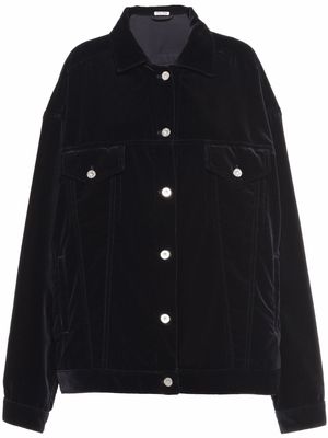 Miu Miu logo-embroidered velvet denim jacket - Black