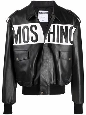 Moschino logo-print leather jacket - Black