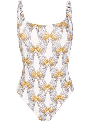 Tory Burch graphic-print swimsuit - Neutrals