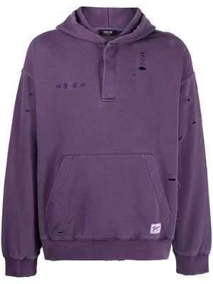 FIVE CM distressed logo-embroidered hoodie - Purple