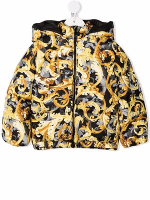 Versace Kids Baroccoflage-print puffer jacket - Yellow