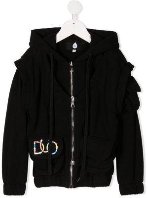 DUOltd slogan print ruffle hoodie - Black
