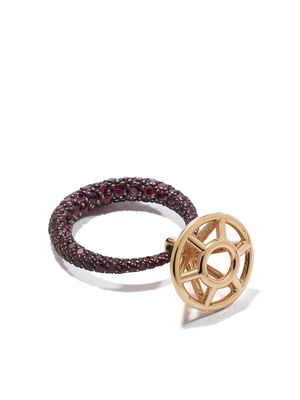 DALILA BARKACHE 18kt yellow gold ruby pavé Cage ring