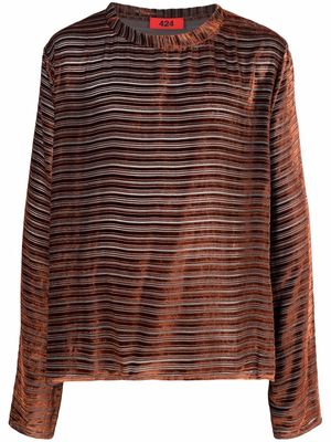 424 stripe-print velvet-effect T-Shirt - Brown