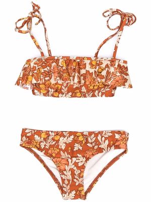 ZIMMERMANN Kids floral-print ruffled bikini set - Orange