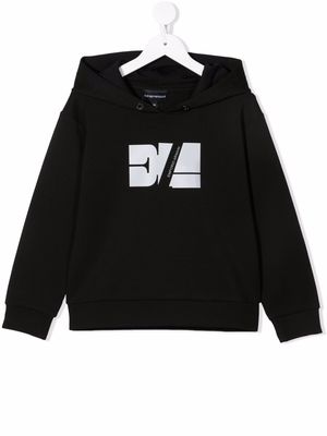 Emporio Armani Kids logo-print cotton hoodie - Black