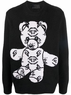Philipp Plein Teddy Bear embroidered-jacquard jumper - Black