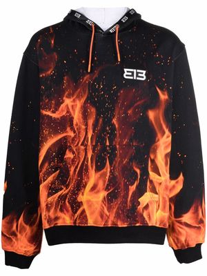 313 WORLDWIDE flame-print pullover hoodie - Black