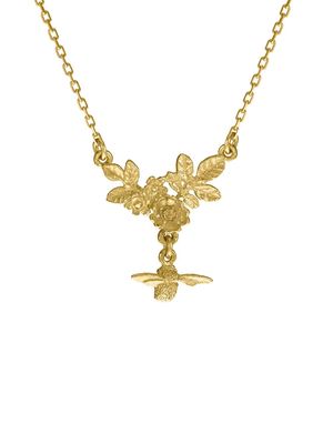 Alex Monroe 18kt yellow gold bee drop floral cluster necklace