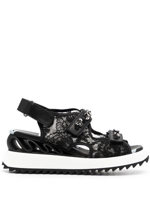 Le Silla lace-embroidered crystal-detail sandals - Black
