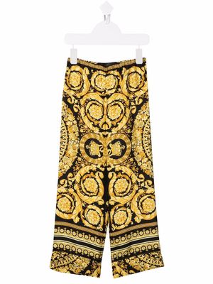Versace Kids baroque-pattern print trousers - Black
