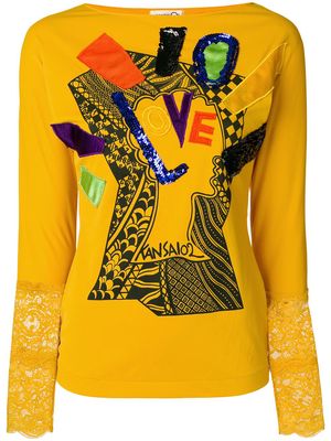 Kansai Yamamoto Pre-Owned 1990s appliqué-detail long-sleeve T-shirt - Yellow