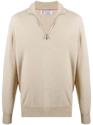 Brunello Cucinelli high neck zip front sweatshirt - Neutrals
