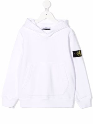 Stone Island Junior logo-patch cotton hoodie - White