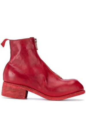 Guidi front-zip leather boots - Red