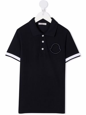 Moncler Enfant logo-patch cotton polo shirt - Blue