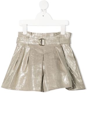 Brunello Cucinelli Kids metallic-sheen belted-waist shorts - Neutrals