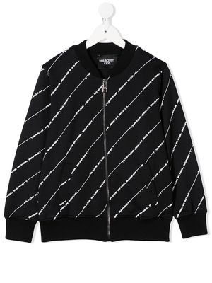 Neil Barrett Kids diagonal logo stripe bomber jacket - Black