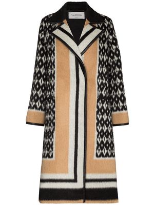 Valentino notched-lapel intarsia-knit coat - Brown