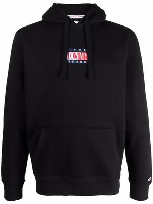 Tommy Jeans logo-embroidered organic-cotton hoodie - Black