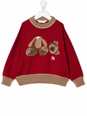 Palm Angels Kids teddy bear-motif intarsia-knit jumper - Red