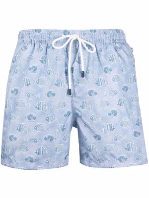 Fedeli fish-print swim shorts - Blue