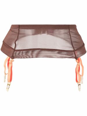Maison Close semi-sheer garter belt - Brown