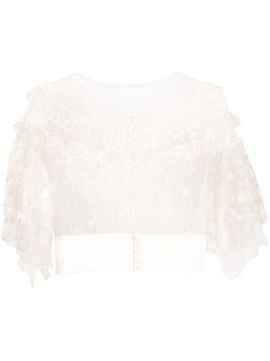 Parlor cropped floral-embroidered top - Neutrals