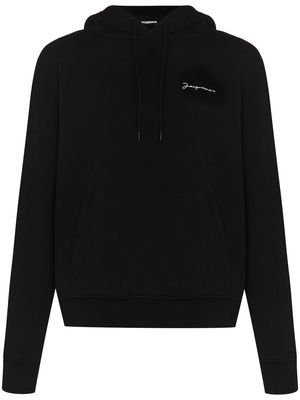 Jacquemus logo-embroidered cotton hoodie - Black