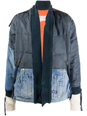 Greg Lauren rib-trimmed panelled jacket - Blue