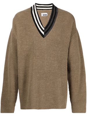 izzue V-neck ribbed-knit jumper - Brown