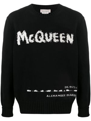 Alexander McQueen logo-intarsia crew-neck jumper - Black