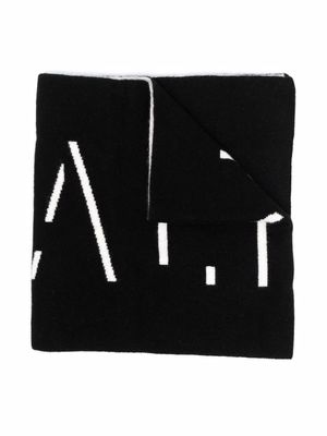 Balmain Kids intarsia-knit logo cashmere scarf - Black