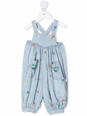 Stella McCartney Kids floral-embroidered denim dungarees - Blue