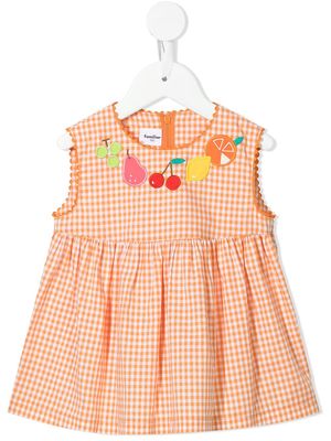 Familiar check fruit-embroidered dress - Orange