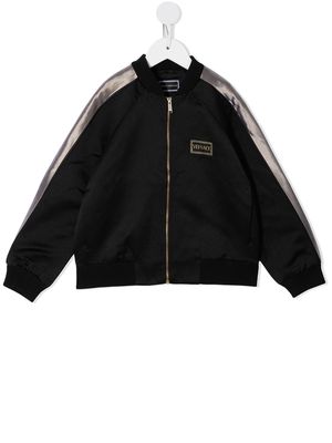 Versace Kids logo-print satin bomber jacket - Black