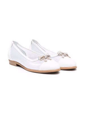 Monnalisa bow-detail pointed ballerina shoes - White