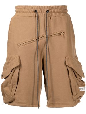 Mostly Heard Rarely Seen barcode patch track shorts - Brown
