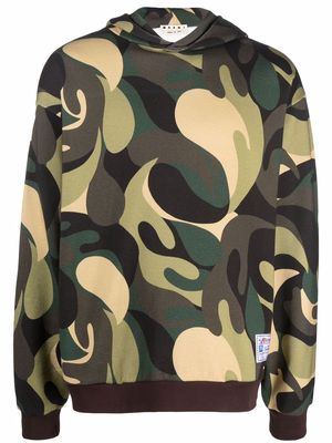 Marni abstract camouflage-print hoodie - Green